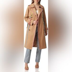 Avec Les Filles Lace Trim Stretch Cotton Trench Coat